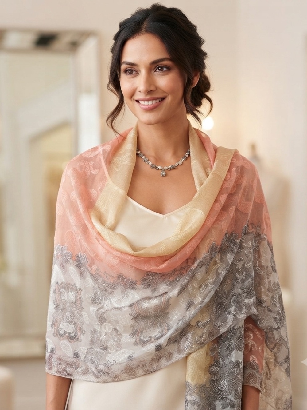 ELEGANT PASTEL PAISLEY & FLORAL SHEER SCARF